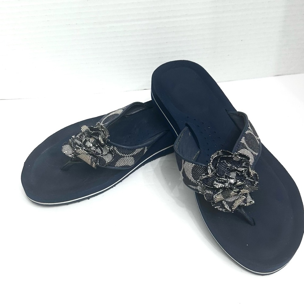 Coach Elegant Navy Floral Logo Signature Monogram Women's Sandals